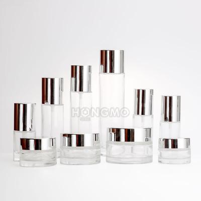 China Set 120ml 50G Recyclable Material Transparent Clear Cosmetic Empty Glass Bottles Packaging Jar And Skin Face Cream With Silver Pump Cap for sale