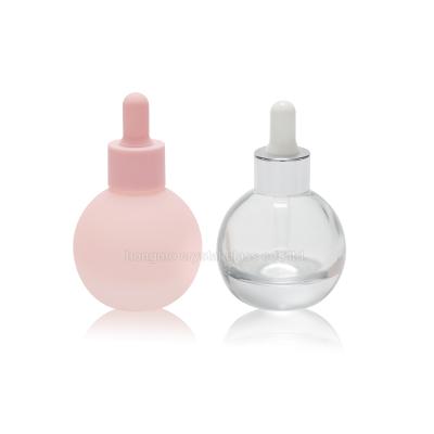 China 30ml Recyclable 1 Ounce Wall Glass Dropper Bottle Of Rose Color Round Bottom Heavy Thick Clear Shape Serum For Essential Oil for sale