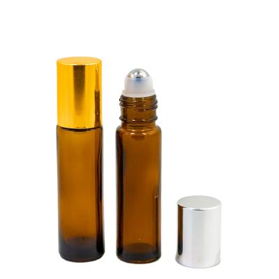 China 10ml Recyclable Materials Clear Frosted Amber Roll On Bottle 10ml Glass Perfume Roller Bottle For Essential Oils With Metal Lids for sale