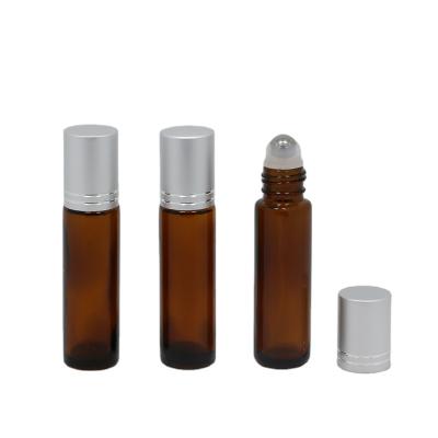 China Recyclable Material Amber Brown 10 Roll On Perfume Bottle 10ml Roll Essential Oil Glass Bottle For Cosmetic Packaging for sale