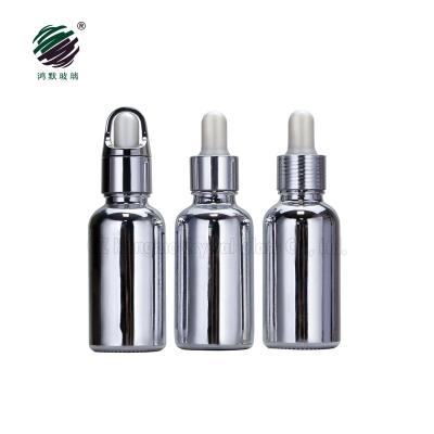 China 30ml 1oz essential oil eliquid dropper silver plated glass bottle for cosmetics serum essential oil for sale