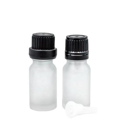 China Cosmetic 1/3 ounce 10ml small 10ml clear white frosted glass dropper bottles with euro black cap and tamperproof seal for essential oil for sale