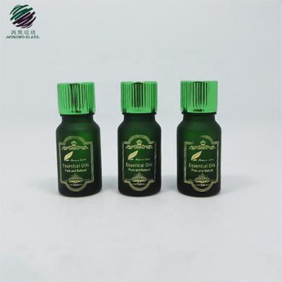 China Recyclable Material 10ml Essential Oil Dark Green Frosted Glass Bottle For Facial Skin Care Serum Oil Packaging for sale