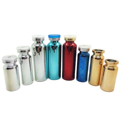 China Pharmaceutical Colorful UV Electroplating Silver Blue Red Tubular Glass Bottle 2ml 3ml 5ml 10ml 15ml 20ml 30ml Gold Vial for sale