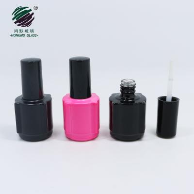 China Recyclable Material 10ml UV Paint Coated Black And Pink Gel Nail Polish Glass Bottle With Cap And Brush for sale