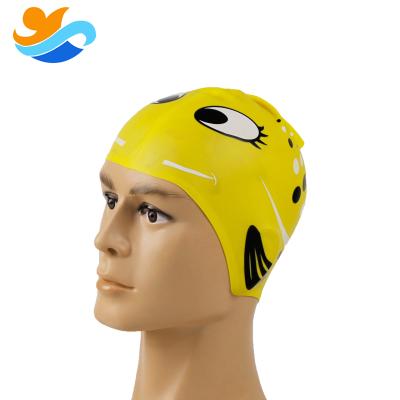 China Best Custom Kids Funny Cartoon Silicone Swim Cap Comfortable With Fish Logo Silicon Swim Caps for sale