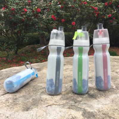 China Sustainable QM Double Wall Insulation Cold Mist Spray Sports Plastic Water Bottle for sale