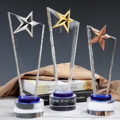 China Europe Souvenir Creative Free Design Custom Star Shape White Crystal Glass Star Cup Award Trophy for sale