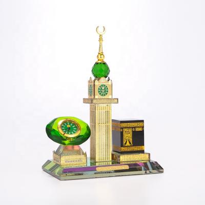 China Middle East Crystal Glass MH-P047 Makkah Mecca Clock Tower with Crystal Religious Clock Souvenir for sale