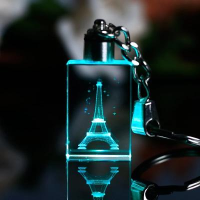 China Souvenir Gift New Design 3D Blank Laser Engraving Led Crystal Keychain Gifts Crystal Keychain for sale