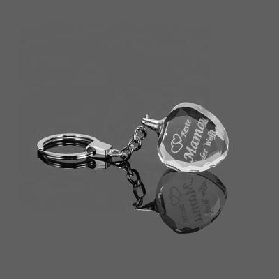 China ECO-frendly MH-Y015 Personalized Heart Shape Logo Crystal Key Chain Custom Glass Key Ring Small Gifts for sale