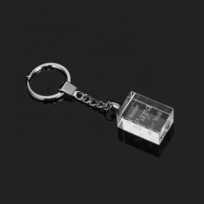 China ECO-frendly MH-Y013 Personalized Square Logo Crystal Key Chain Custom Glass Key Ring Small Gifts for sale