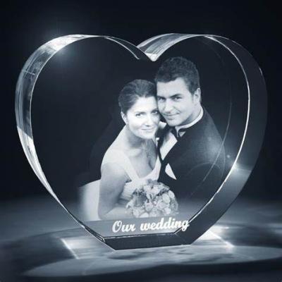 China China Wedding Gift White 3d Laser Heart Photo 3d Glass Heart Shaped Crystal for sale