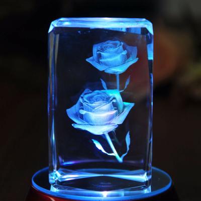 China Custom China Rose Shape Blank Crystal Cubes 3d Laser Engraved 3d Laser Engraved Photo Crystal Cube for sale