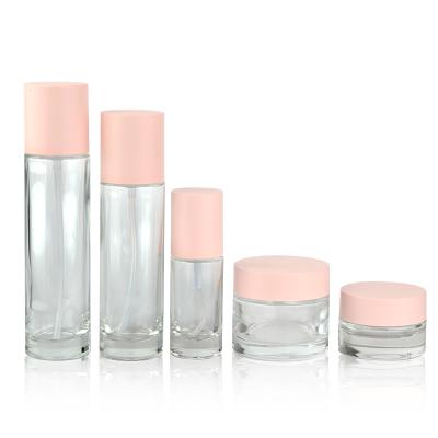 China Wholesale Good Quality Empty Luxury Cosmetic Glass Lotion Packaging Bottle And Cream Container Jar Set for sale