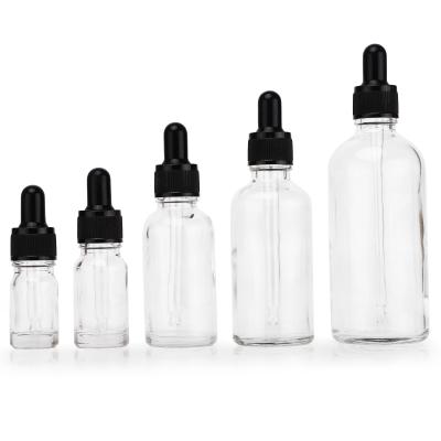 China Personal Care 5ml, 10ml, 15ml, 20ml, 30ml, 50ml, 100ml Clear Essential Oil Bottle Dropper Glass Bottle for sale