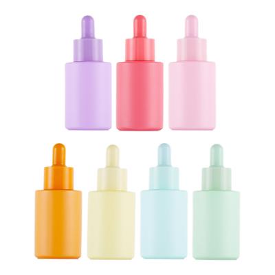 China Dropper 1oz Dropper Bottle Flat Rose Serum Glass Cosmetic Bottle Blue Purple Blue Purple Bottle With Dropper for sale