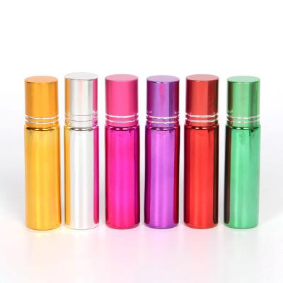 China Essential Oil Cosmetic Colored Roller Glass Bottles Perfume 10ml Roll On Bottles With Stainless Steel Roller Metal Cover for sale