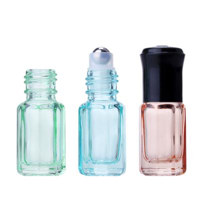 China Cosmetic Octagonal Glass Refillable Mini Color Roll On Bottles 3ml Empty Essential Oil Roller Bottles With Stainless Steel Balls for sale