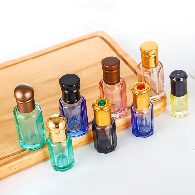 China Cosmetic Glass Roll On Bottle Empty 3ml 10ml 12ml Vial Perfume Bottles Octagonal Colored With Stainless Steel Rollerballs for sale