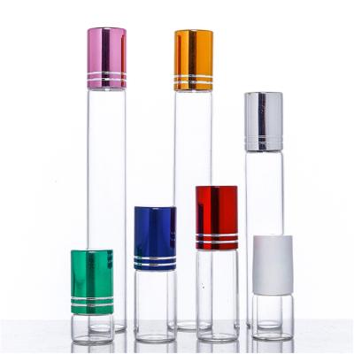 China Cosmetic Refillable Essence Bottle 1ml-15ml Empty Mini Roll On Glass Bottles With Metal Rollerballs For Essential Oi, Aromatherapy for sale