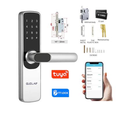 China Remote Control Aluminum Alloy Gudlaif Interior Door Handle Opener Code Lock Card Sensor Lock TTlock App For Hotel Home for sale