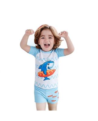 China Short Sleeve Baby Toddler Boys Two Piece Swimsuit Set Boys Dinosaur Swimsuit Rash Guards With Hat UPF 50+ for sale