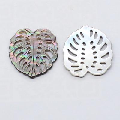 China Color Play or Black Lip Shell Monstera Leaf Mother of Fire 25*26mm Pearl Leaf Filigree Pendant for sale