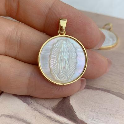 China Guadalupe Virgin Mary White Shell Religious Copper Gold Plated Pendant Charm For Women Jewelry for sale