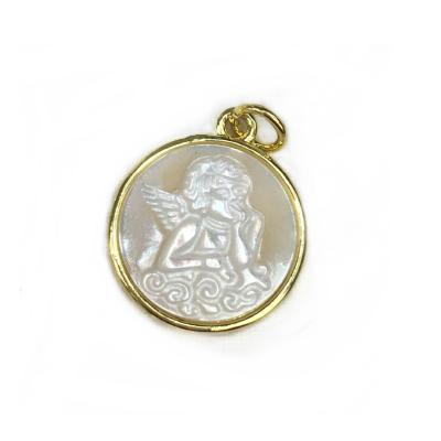 China Religious Gold Plated Carved Mother Of Pearl Angel Cameo Pendant for sale