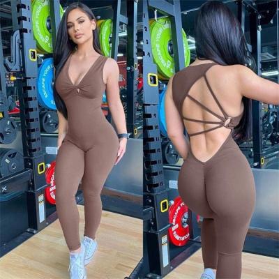 China 2023 Sports Overalls Women Yoga Set Breathable Sexy Jumpsuit For Fitness Wear Gym Clothing Sportswear High Elastic Workout Running Clothes for sale