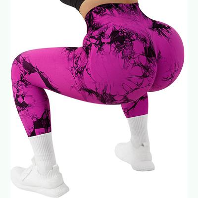 China Soft Plus Size Tights Women Tie Dye Butt Gaiters Crac! crack! Breathable Marble Link Seamless Dye Booty Gaiters Lift Up Yoga Pants for sale