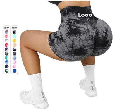 China 2023 High Waist Butt Biker Booty Yoga Shorts CRAC! crack! For Women Summer Fitness Gym Tie Dye Seamless Shorts for sale