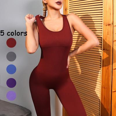 China 2023 New Gym Wear Ladies Women Yoga Backless Jumpsuit Custom Logo Sexy Jumpsuit One Piece Breathable Workout Suit for sale