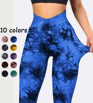 China Breathable Seamless Women Sexy High Waist V-Cup Tie Dye Yoga Pants Slim Sports Lift Up Pant Workout Fitness Butt Gaiters Crac! crack! for sale