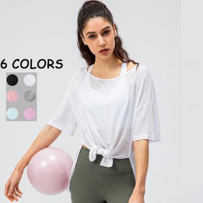 China Women's Top Blouse Mesh Yoga Shirt Sexy Breathable T-shirt Sports Sleeve Shorts Conceal Quick Dry Gym Clothing Fitness Running Tank Tops for sale