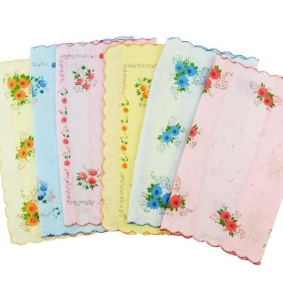 China Polyester/Cotton 12 Pcs Lot Women Lady Child Cotton Flower Handkerchiefs 100% Quadrate Handkerchiefs for sale