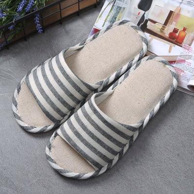 China Household Shoe Style Linen New Striped Slip Slippers Summer Women Lover Home Indoor Floor Shoe for sale