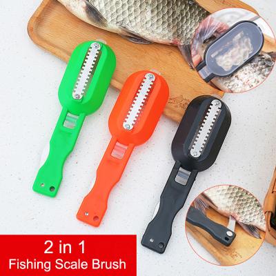 China Home Kitchen 2 in 1 Plastic Fishing Knife Brush Fish Cutter Built-in Fish Skin Brush Scratch Quick Remove Fish Knife for sale