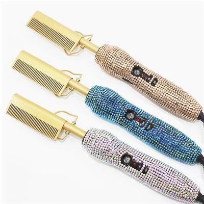 China Commercial Electric Private Label Iron Hot Air Hair Straightener Brush Comb Flat Ceramic Straightening Stone for sale