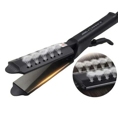 China Professional Duct Design Titanium Hair Iron Flat Wide Flat Straightener Ceramic Steam Hair Straightener for sale