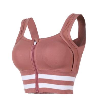 China New Breathable Vest Style Bra With Front Zipper High Strength Underwear Women Sports Fitness Beauty Back Yoga Vest for sale