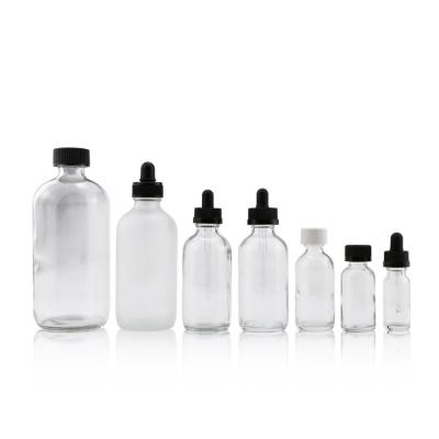 China New arrivalempty 30ml boston transparent glass round bottle of personal care with cap and dropper for essential oil for sale