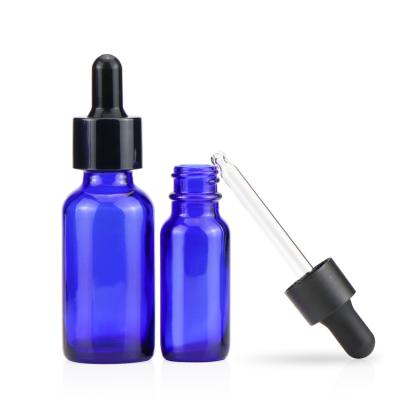 China 0.5 1 2 4 8 16 Fancy Cosmetics 32 oz Empty Round Clear Blue Essential Oil Boston Glass Dropper Bottle for sale