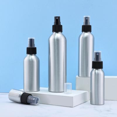 China 50ml 100ml 150ml 200ml 500ml Cosmetic Refillable Aluminum Spray Pump Bottles Aluminum Silver Spray Bottle for sale