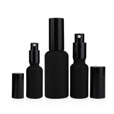 China High Quality 10 20 30 50ml Personal Care Essential Oil Mist Pump Sprayer Perfume Glass Spray Fine Black Matte Bottle With Cap for sale