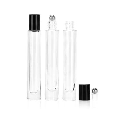 China Cosmetic 10ml Small Perfume Custom Oil Long Thin Cylinder Roll On Glass Bottle With Roller Ball Sleeve Perfume Bottles for sale