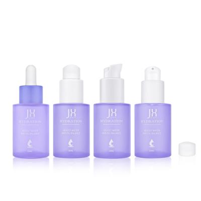 China Luxury Empty 30ml Personal Care Frosted Face Oil Serum Bottle Glass Pump Serum Oil Dropper Glass Cosmetic Packaging Bottle for sale