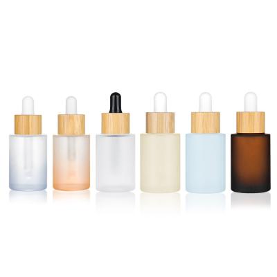 China 30ml 1oz Shoulder Cosmetic Facial Flat Gradient Cylinder Bottle Serum Oil Body Hair Body Hair Glass Bottle No Moq Enough for sale