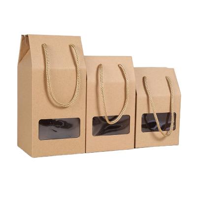 China Recyclable Customizable Food Cartons, Foldable Brown Kraft Paper Bags With Clear Windows, Candy Cookie Boxes for sale